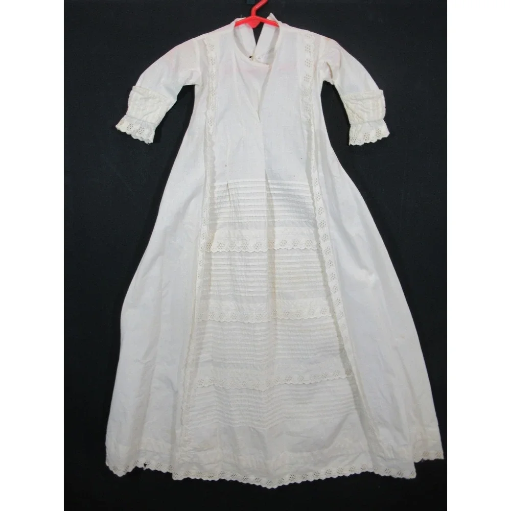 Antique 1800s Victorian Baby Dress Pintuck Eyelet Lace Christening Gown